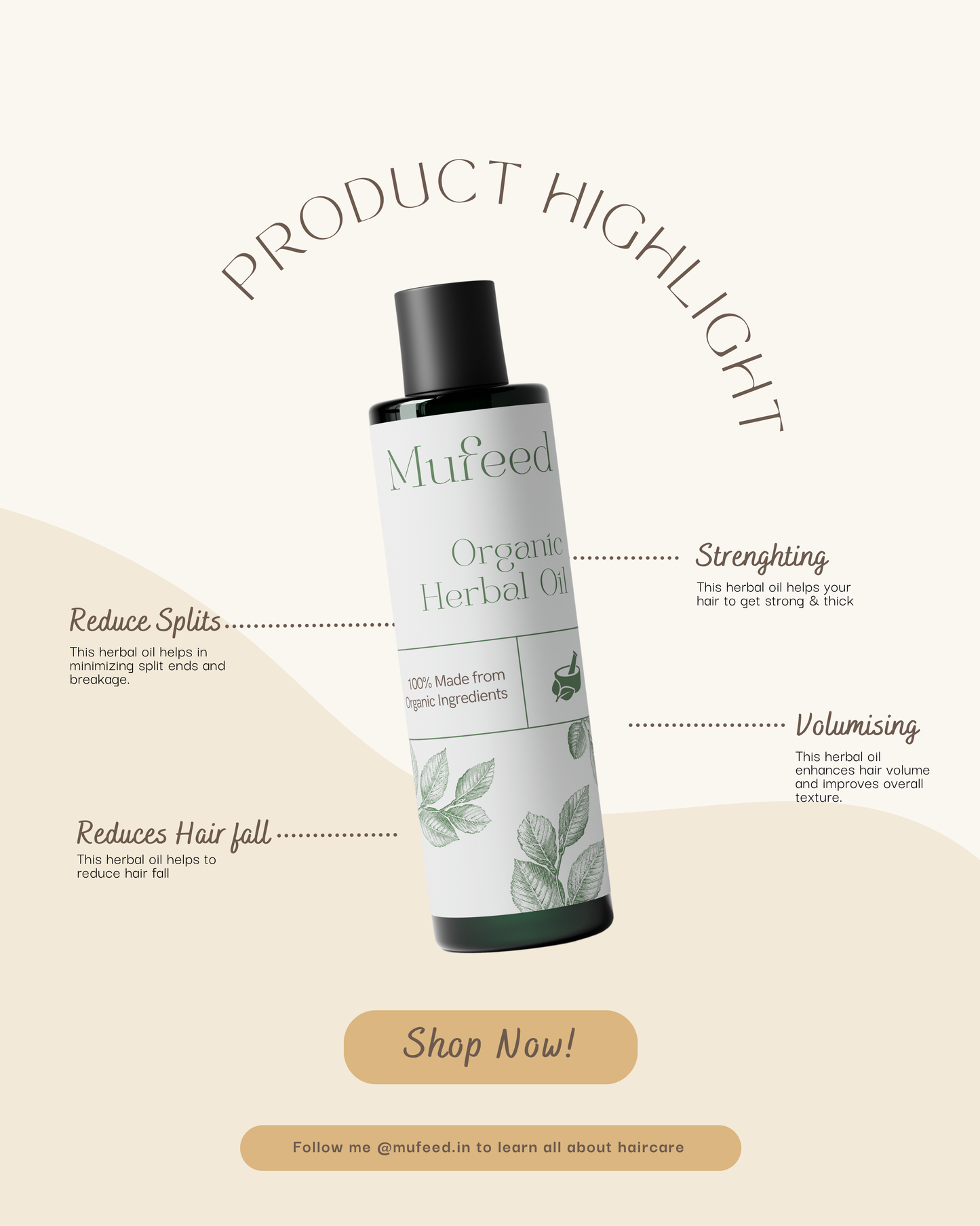 Mufeed Herbal Hair Oil – 100% Natural Ayurvedic Formula for Hair Growth, Strength & Shine